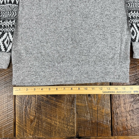 Gray Knit Sweater w/ Black White Pattern Sleeves | Cozy Casual Pullover Top - Picture 6 of 9